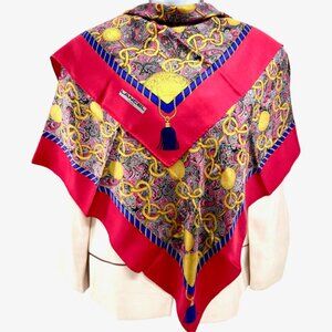 Unused Beautiful  Lancel 100% Silk Satin Scarf 34" Red Burgendy Gold Paisley (58